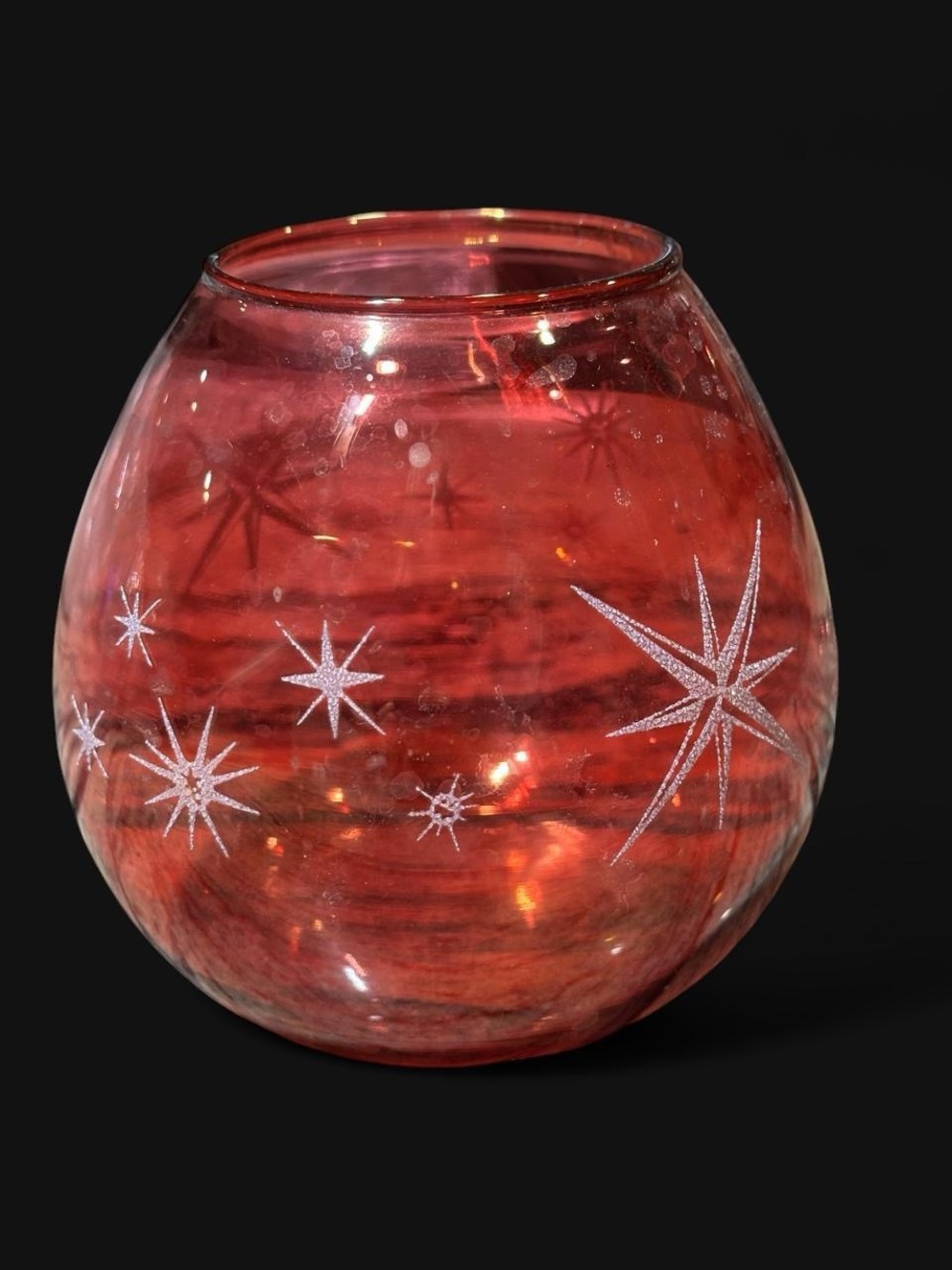 Vintage Red Glass Starburst Votive with Silver Accents